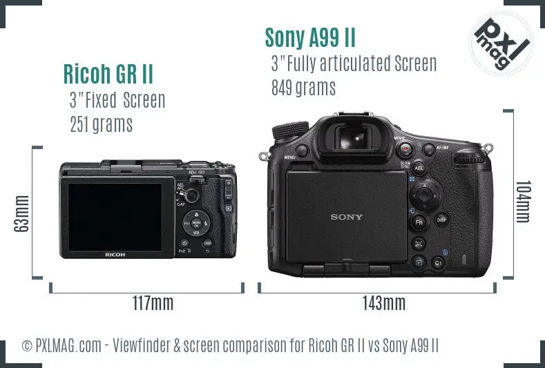 Ricoh GR II vs Sony A99 II Screen and Viewfinder comparison