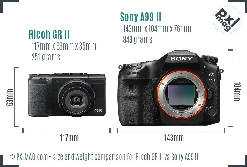 Ricoh GR II vs Sony A99 II size comparison