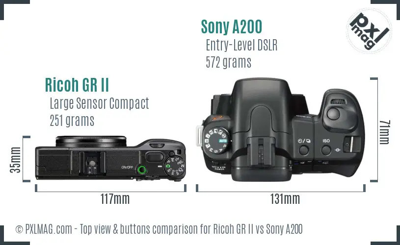 Ricoh GR II vs Sony A200 top view buttons comparison