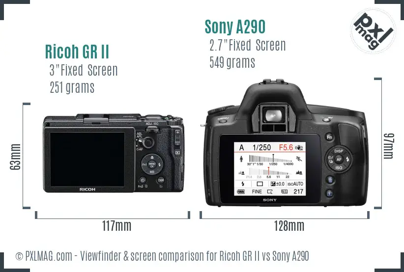 Ricoh GR II vs Sony A290 Screen and Viewfinder comparison