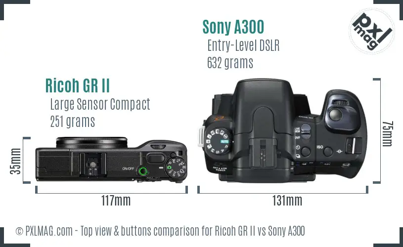 Ricoh GR II vs Sony A300 top view buttons comparison