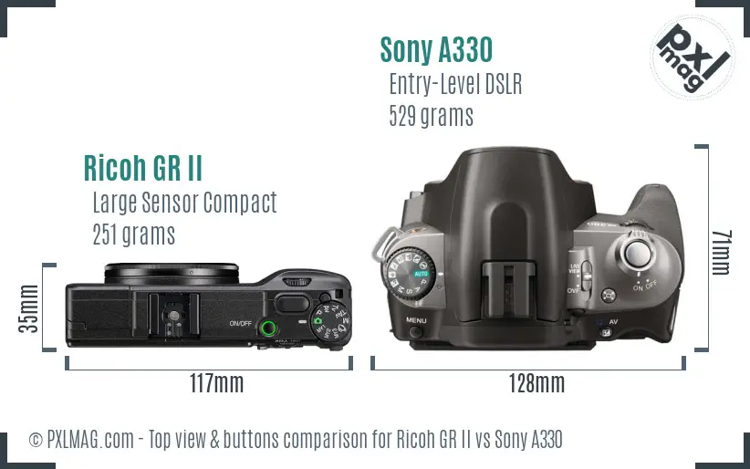 Ricoh GR II vs Sony A330 top view buttons comparison