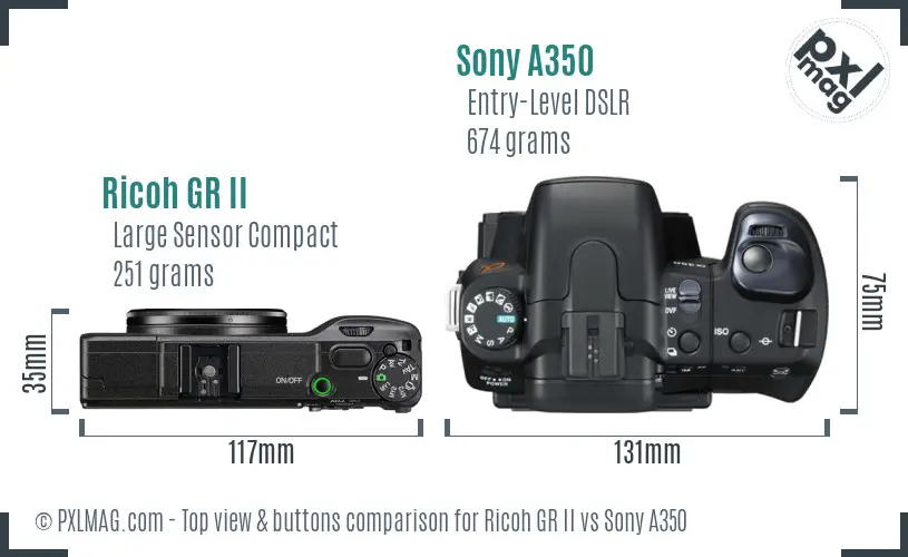Ricoh GR II vs Sony A350 top view buttons comparison