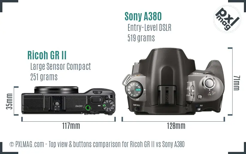 Ricoh GR II vs Sony A380 top view buttons comparison