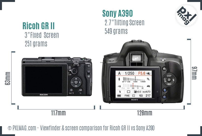 Ricoh GR II vs Sony A390 Screen and Viewfinder comparison