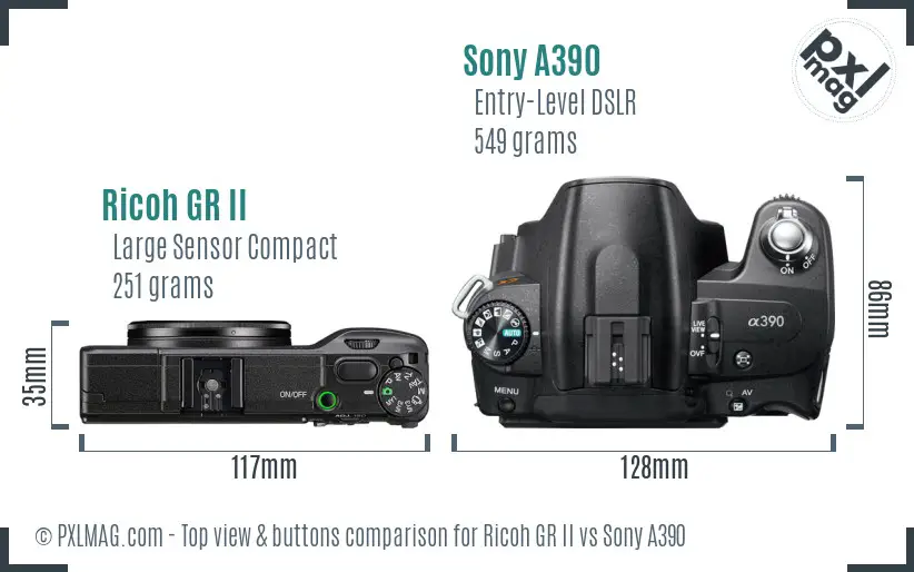 Ricoh GR II vs Sony A390 top view buttons comparison