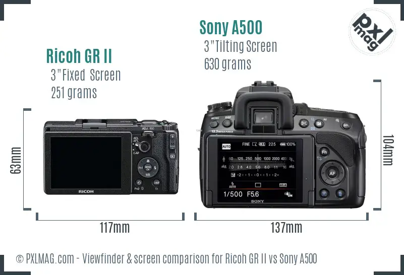 Ricoh GR II vs Sony A500 Screen and Viewfinder comparison