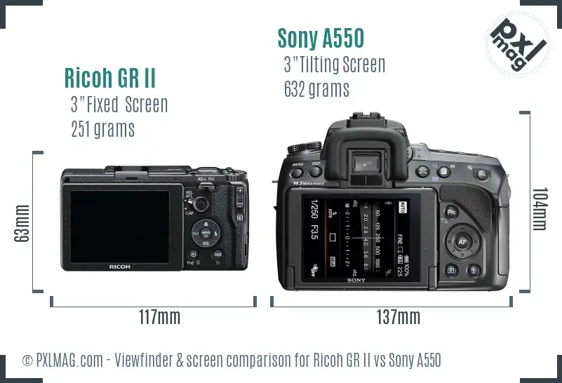 Ricoh GR II vs Sony A550 Screen and Viewfinder comparison