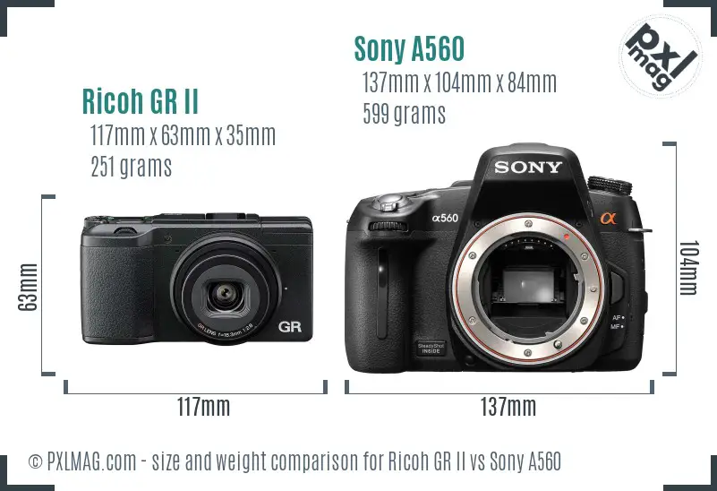 Ricoh GR II vs Sony A560 size comparison