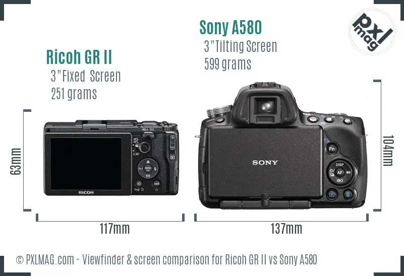 Ricoh GR II vs Sony A580 Screen and Viewfinder comparison