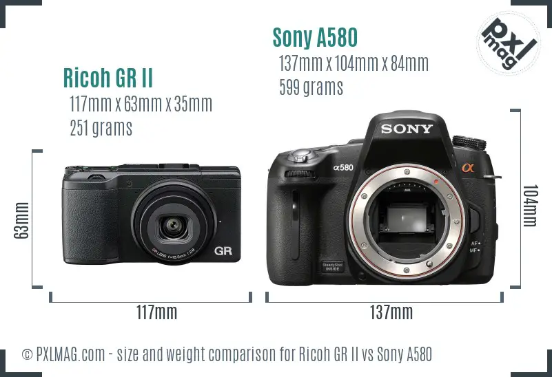 Ricoh GR II vs Sony A580 size comparison