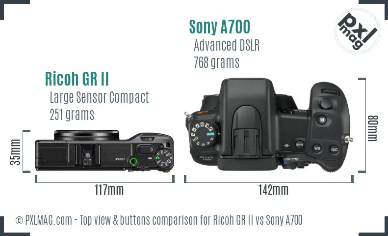 Ricoh GR II vs Sony A700 top view buttons comparison