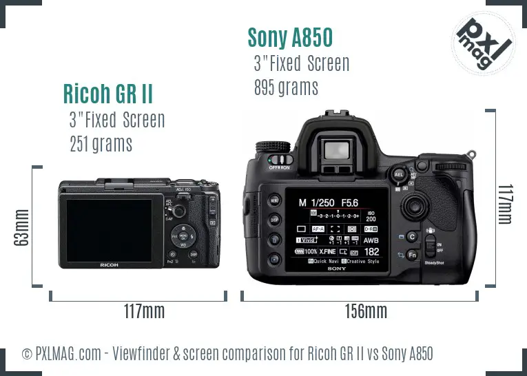 Ricoh GR II vs Sony A850 Screen and Viewfinder comparison