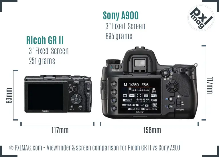 Ricoh GR II vs Sony A900 Screen and Viewfinder comparison