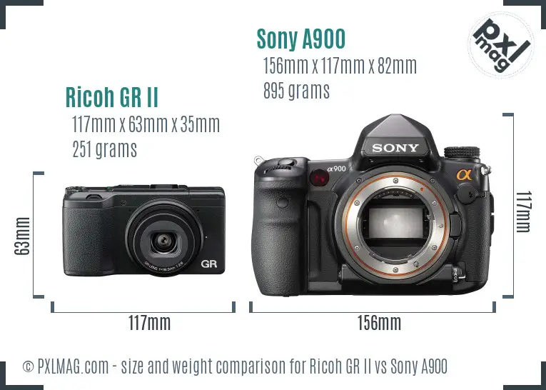 Ricoh GR II vs Sony A900 size comparison