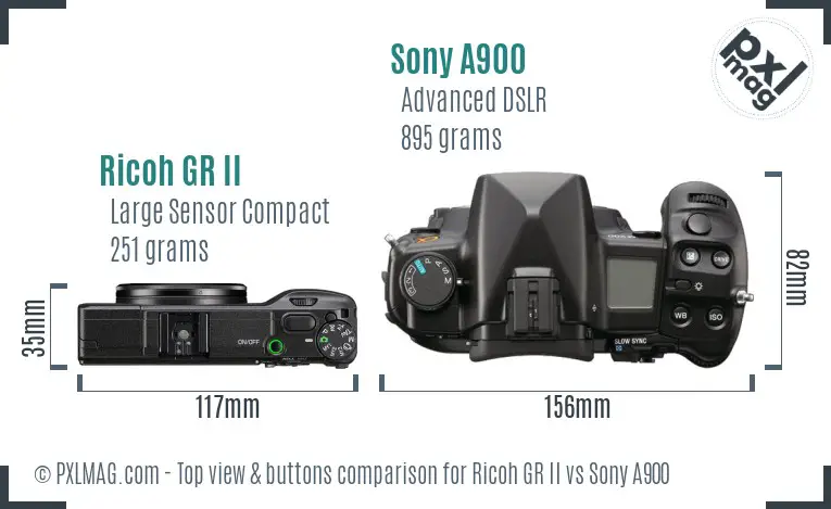 Ricoh GR II vs Sony A900 top view buttons comparison
