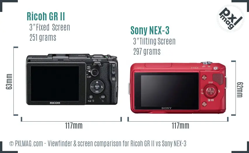 Ricoh GR II vs Sony NEX-3 Screen and Viewfinder comparison