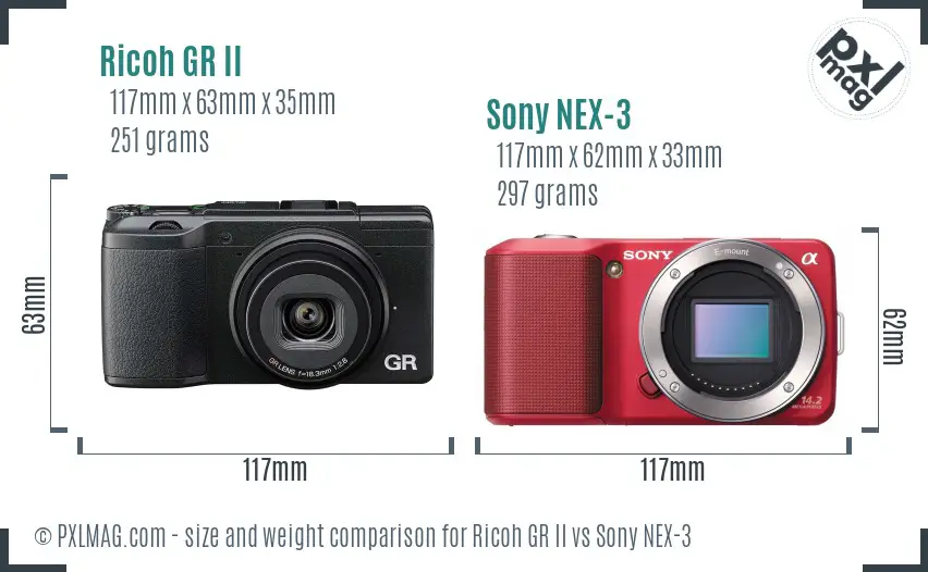 Ricoh GR II vs Sony NEX-3 size comparison