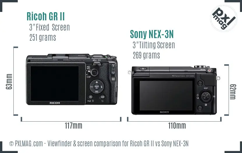 Ricoh GR II vs Sony NEX-3N Screen and Viewfinder comparison