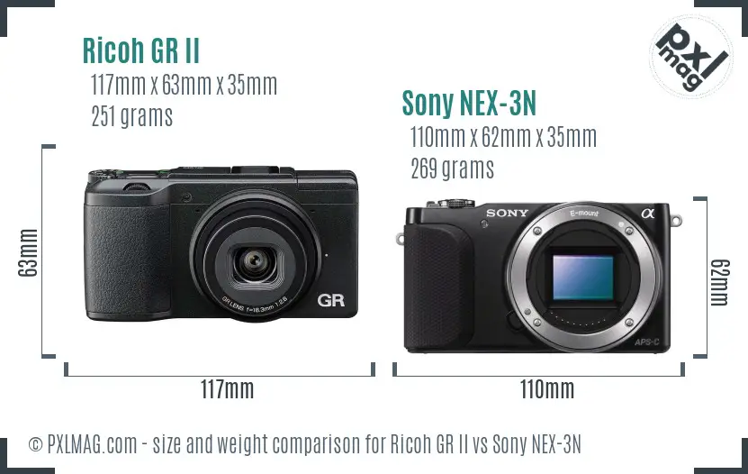 Ricoh GR II vs Sony NEX-3N size comparison