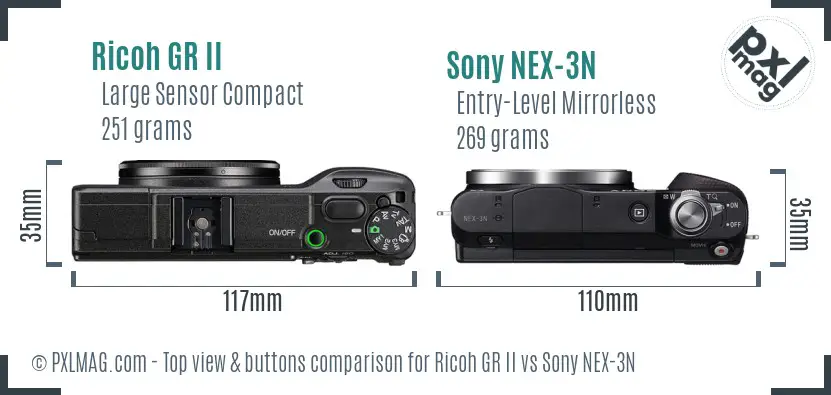 Ricoh GR II vs Sony NEX-3N top view buttons comparison