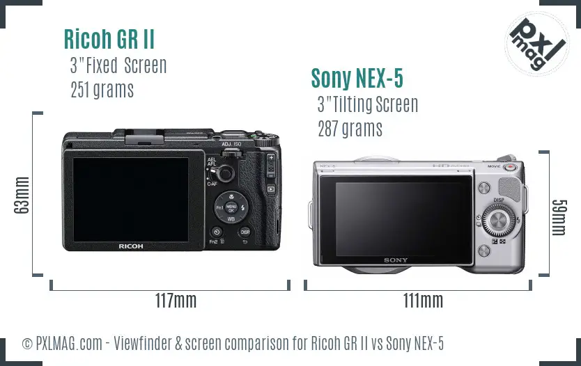 Ricoh GR II vs Sony NEX-5 Screen and Viewfinder comparison Ricoh GR II vs Sony NEX-5 Screen and Viewfinder comparison