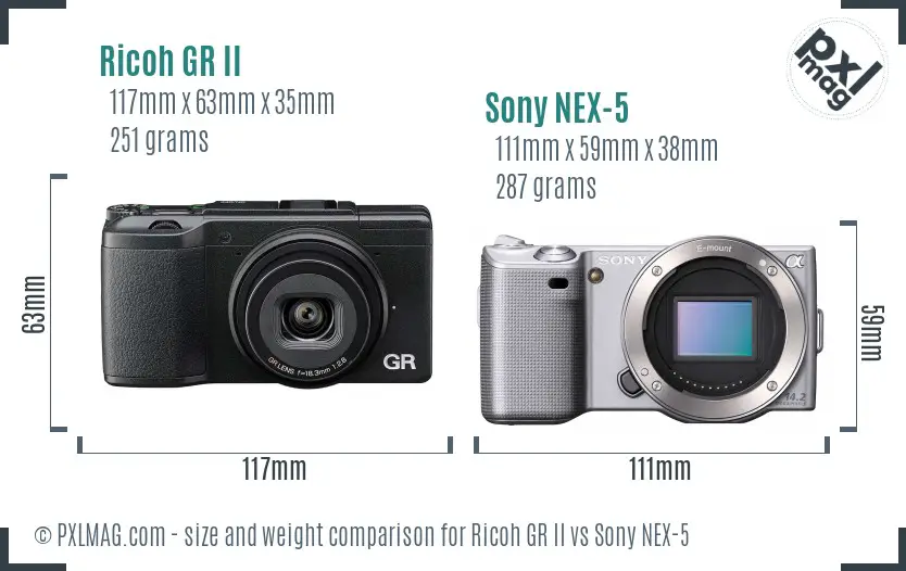 Ricoh GR II vs Sony NEX-5 size comparison Ricoh GR II vs Sony NEX-5 size comparison