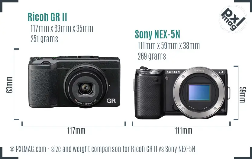 Ricoh GR II vs Sony NEX-5N size comparison