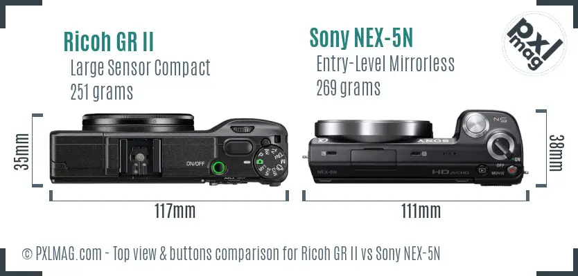 Ricoh GR II vs Sony NEX-5N top view buttons comparison