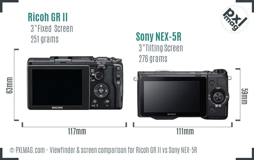 Ricoh GR II vs Sony NEX-5R Screen and Viewfinder comparison