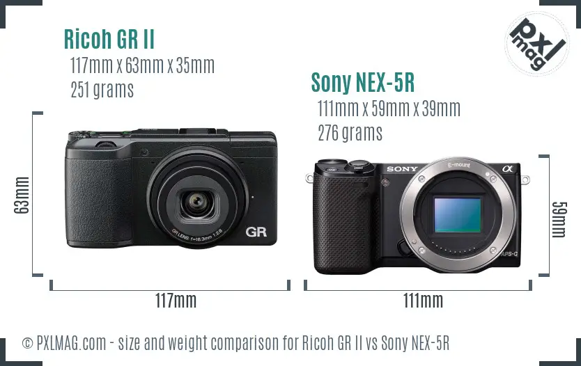 Ricoh GR II vs Sony NEX-5R size comparison