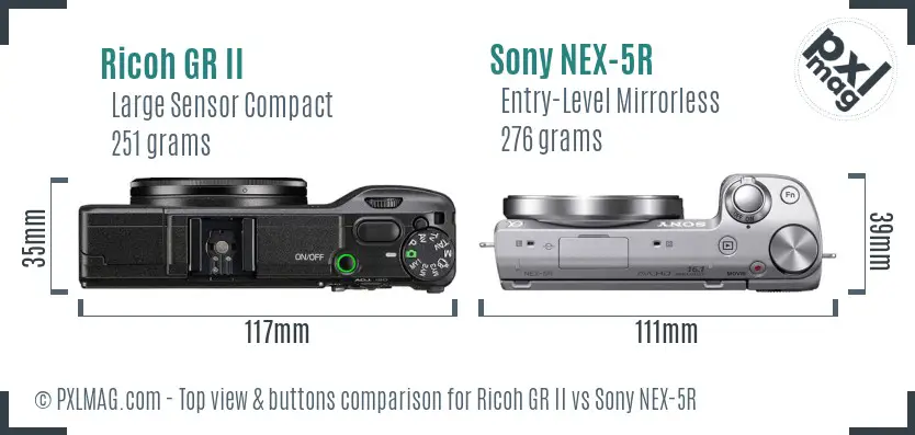 Ricoh GR II vs Sony NEX-5R top view buttons comparison