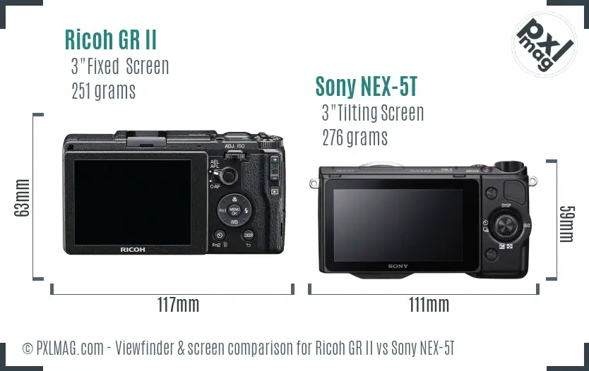 Ricoh GR II vs Sony NEX-5T Screen and Viewfinder comparison