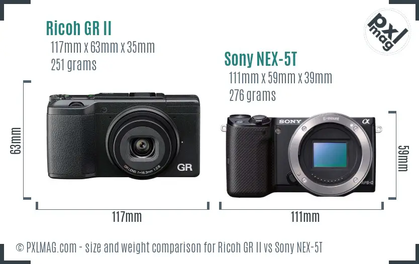 Ricoh GR II vs Sony NEX-5T size comparison