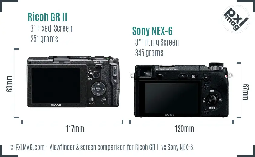 Ricoh GR II vs Sony NEX-6 Screen and Viewfinder comparison