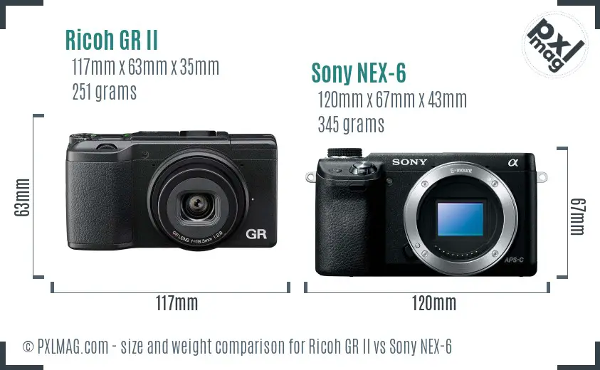 Ricoh GR II vs Sony NEX-6 size comparison