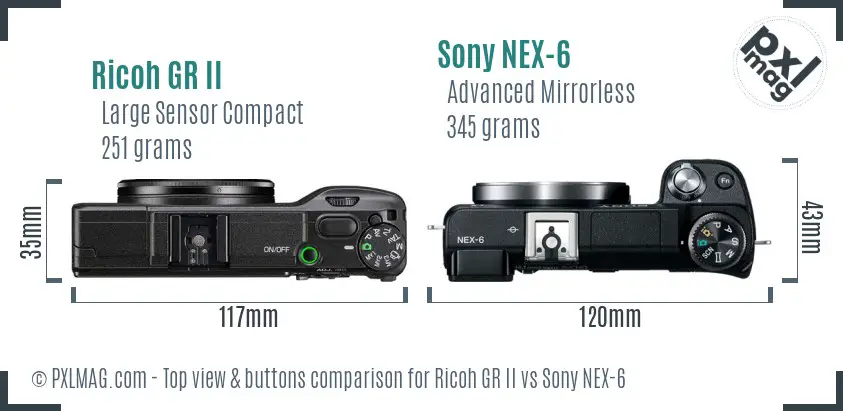 Ricoh GR II vs Sony NEX-6 top view buttons comparison