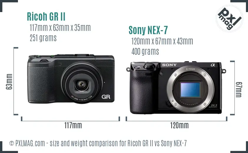 Ricoh GR II vs Sony NEX-7 size comparison