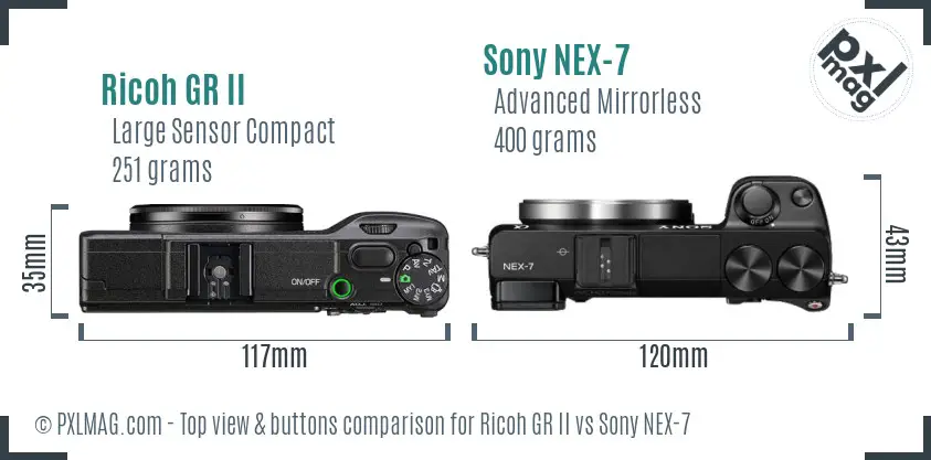 Ricoh GR II vs Sony NEX-7 top view buttons comparison