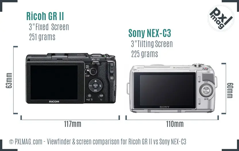 Ricoh GR II vs Sony NEX-C3 Screen and Viewfinder comparison