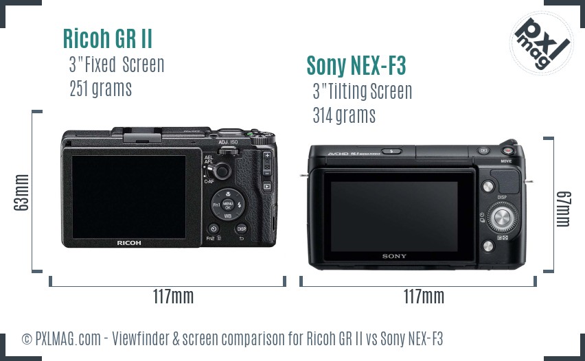 Ricoh GR II vs Sony NEX-F3 Screen and Viewfinder comparison