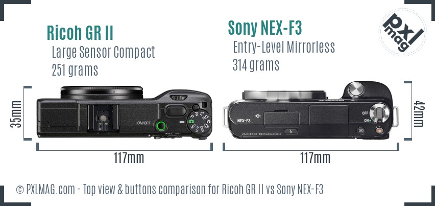 Ricoh GR II vs Sony NEX-F3 top view buttons comparison