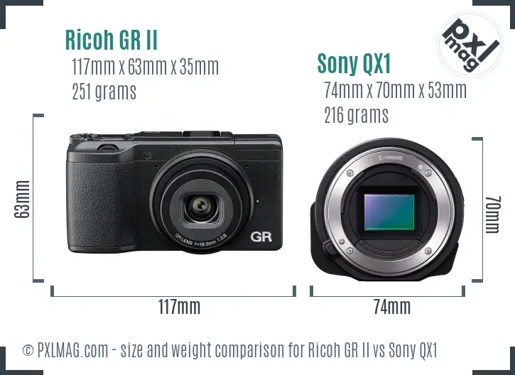 Ricoh GR II vs Sony QX1 size comparison