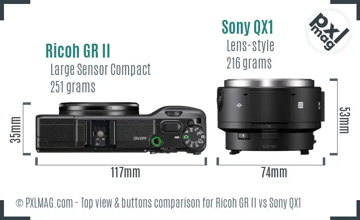 Ricoh GR II vs Sony QX1 top view buttons comparison