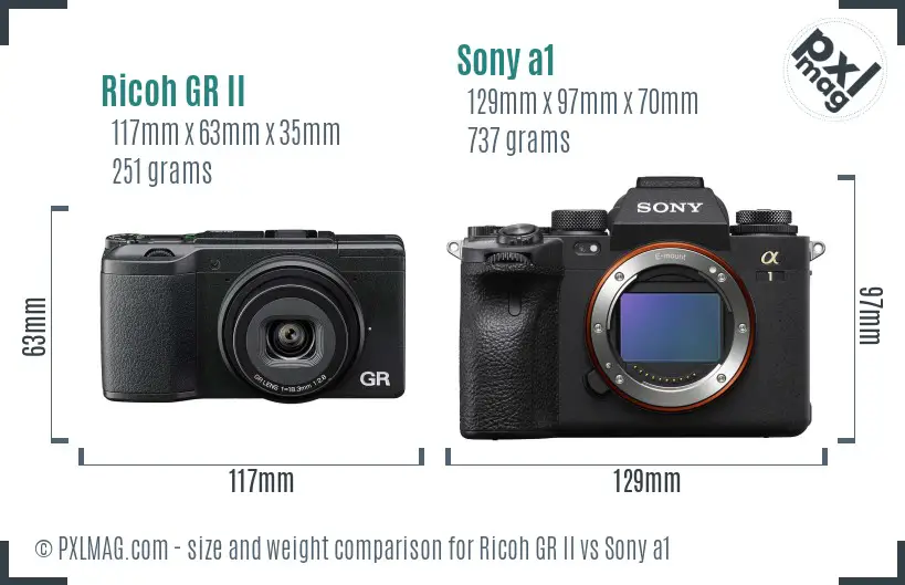 Ricoh GR II vs Sony a1 size comparison