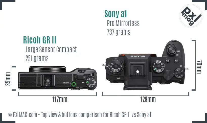 Ricoh GR II vs Sony a1 top view buttons comparison