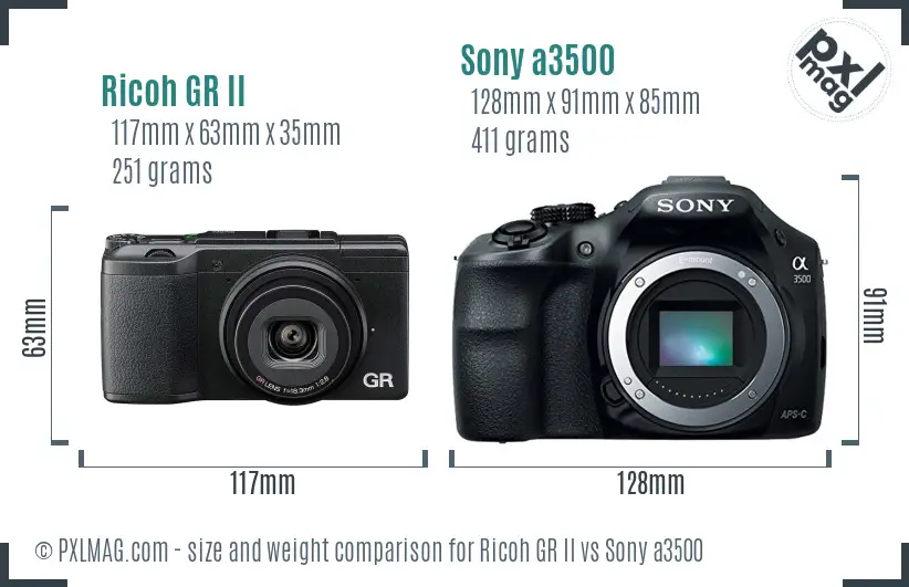 Ricoh GR II vs Sony a3500 size comparison