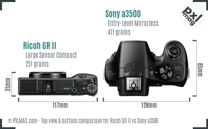Ricoh GR II vs Sony a3500 top view buttons comparison