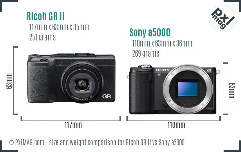Ricoh GR II vs Sony a5000 size comparison