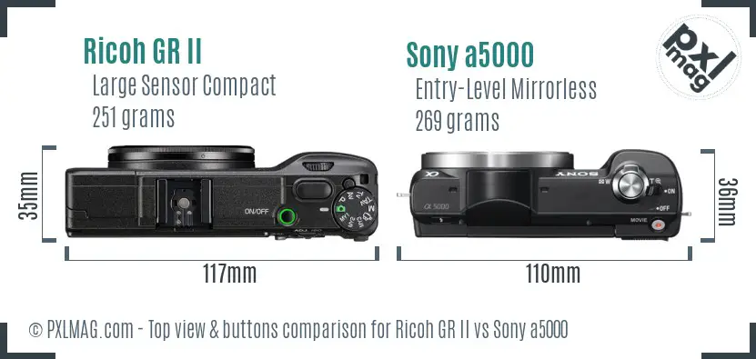Ricoh GR II vs Sony a5000 top view buttons comparison
